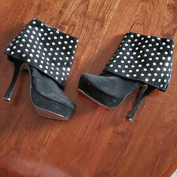 H by Halston Shoes - H by Halston Black Silver Grommet Stiletto Boots